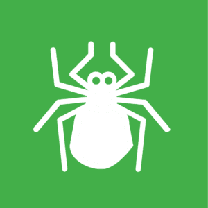 White vector graphic of tick on a green background.